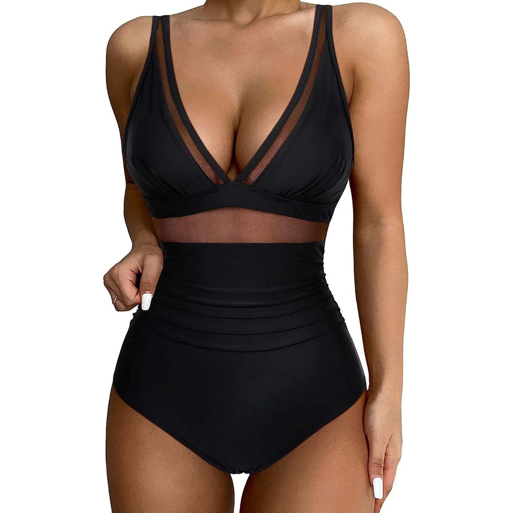 One-piece Mesh Spliced Swimsuit Female Sexy Tight High Waist Swimwear Backless Bikini