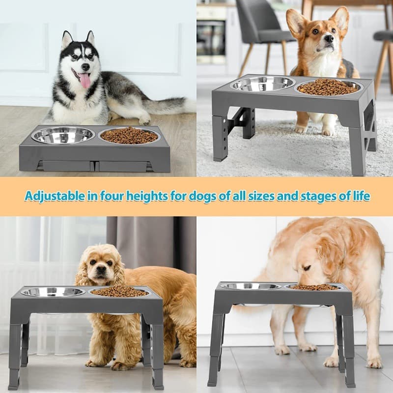 Stainless Steel Anti-Spill Adjustable Basin Large Dog Food Pet Slow Feeder Bowl