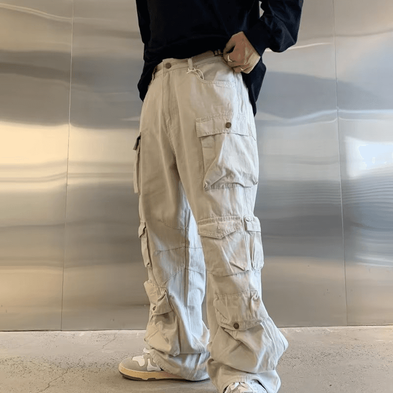 Men's clothing straight leg large pocket overalls high waist slimming hiphop pants