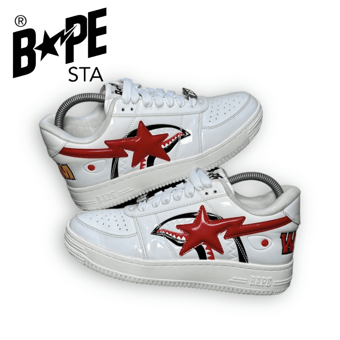 A BATHING APE Bape-STA OS Classic Lacquer Leather Double Splicing Trendy Fashion Board Shoes Air Force No.1 Board Shoes Men's And Women's Same Style
