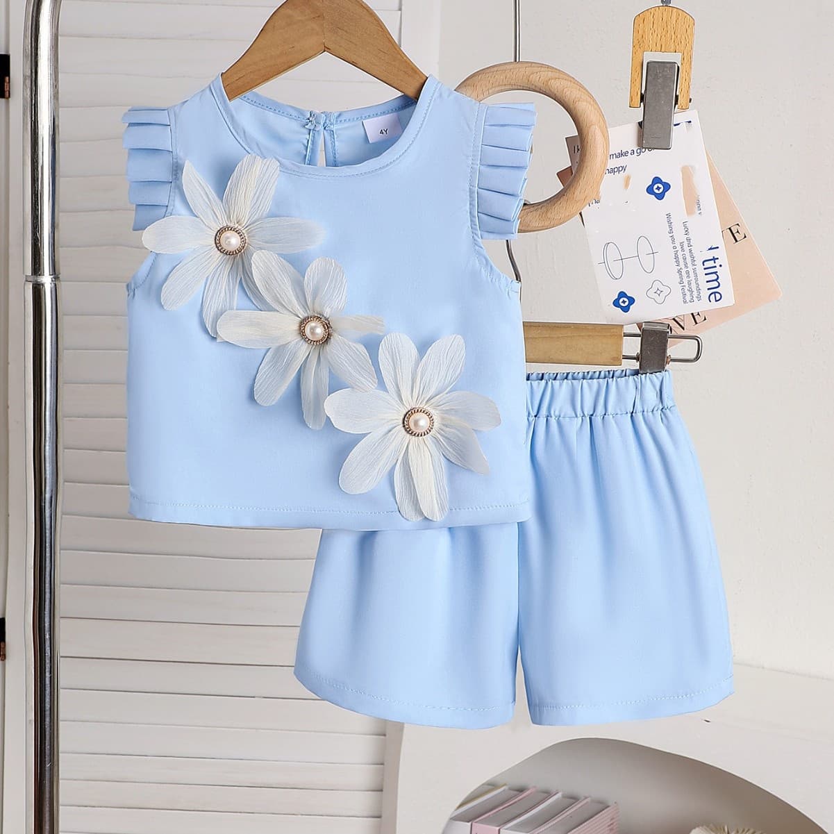 "Girls' Summer Outfit Set – Floral Short Sleeve Top & Shorts For Toddlers & Kids (2-6 Years)"