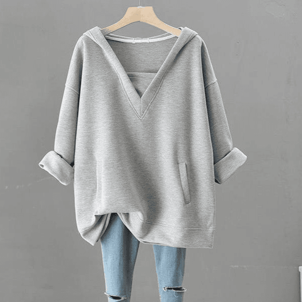 Women's Clothing Fat Mm Autumn And Winter Two Piece Sweater Long Sleeved Large Size Women's Clothing Hooded Splicing Mid Length V Neck Top