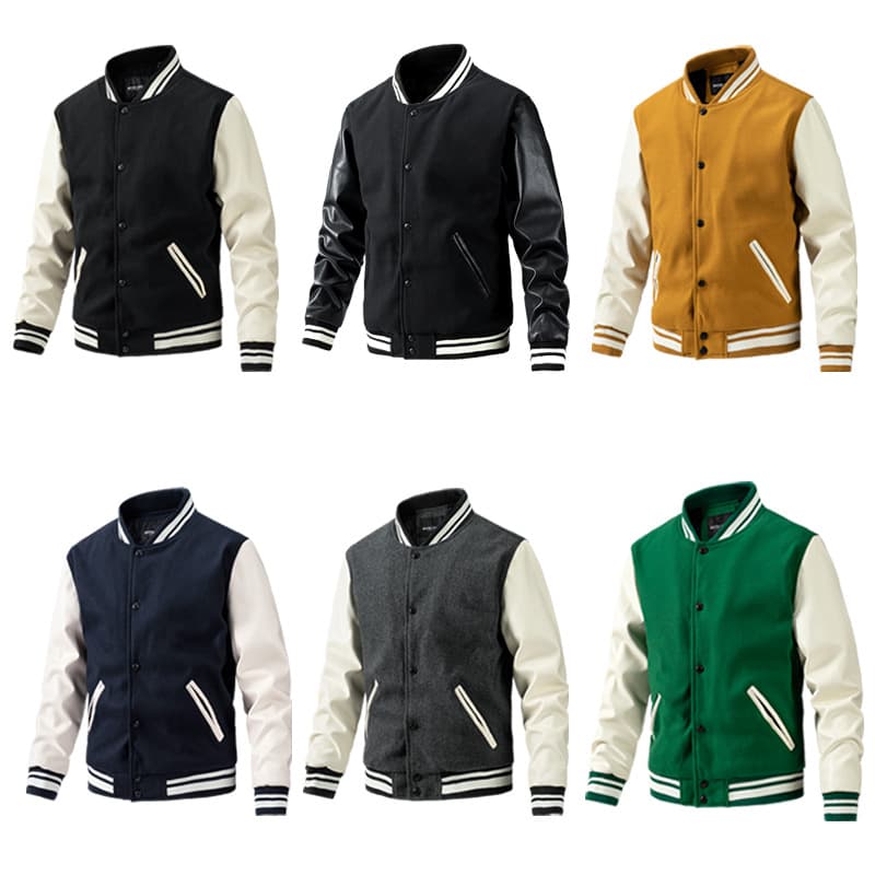 Jacket autumn and winter fashion American baseball woolen PU sleeve jacket casual men's clothing