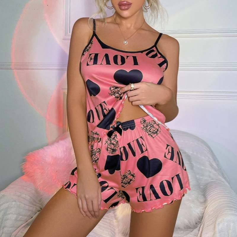 Women's Intimates Summer Beautiful Back Thin Home Clothes Sexy Suspenders Short Skirt Love Cartoon Cute Print