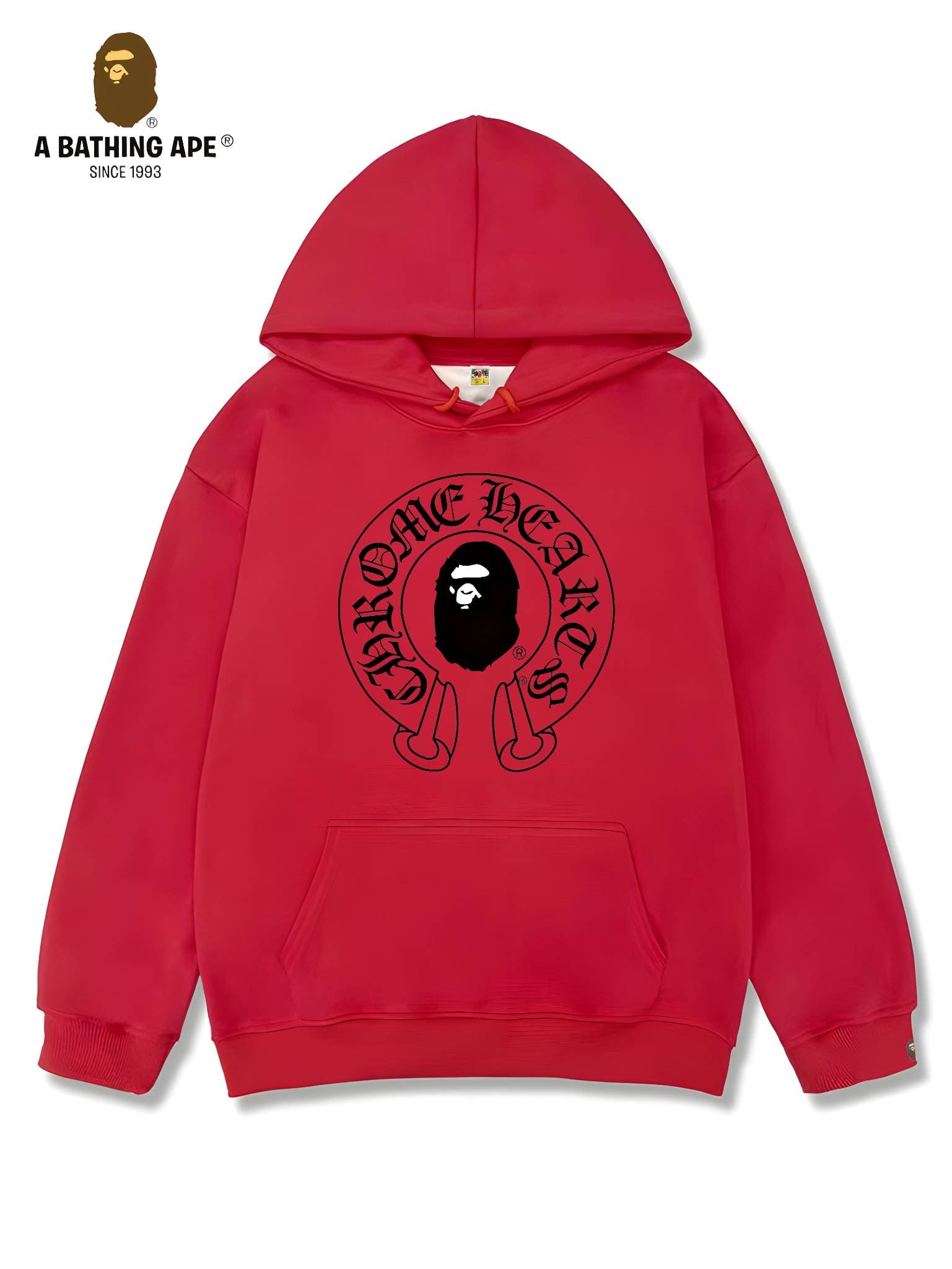 Sweat à capuche unisexe avec motif tête de singe imprimé et logo créatif, style décontracté et tendance, de marque BAPE et Chrome Hearts