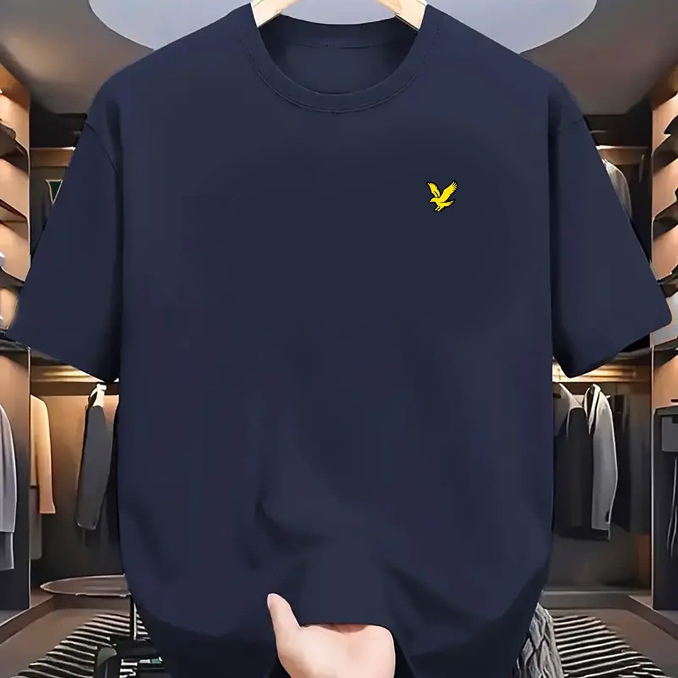 T-shirt d'été pour homme, 100 % coton pur, manches courtes, imprimé aigle, coupe ajustée et polyvalente.
