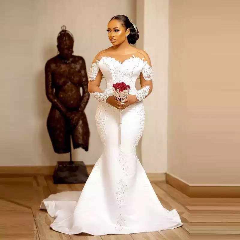 Women's Clothing One shoulder wedding dress new trailing bride fishtail sexy outdoor lawn welcoming outing yarn