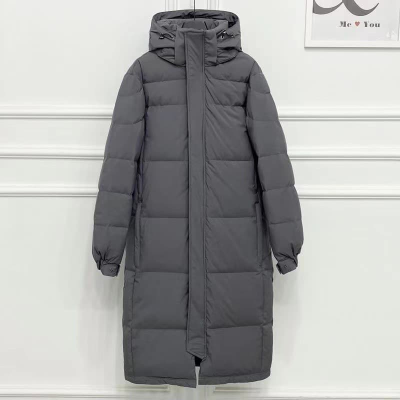 Women's Oversized Longline Puffer Coat – Winter Hooded Parka With Detachable Shell, Extra-Long Length (S-XXXXL, Breathable Fabric, Black/White/Gray)