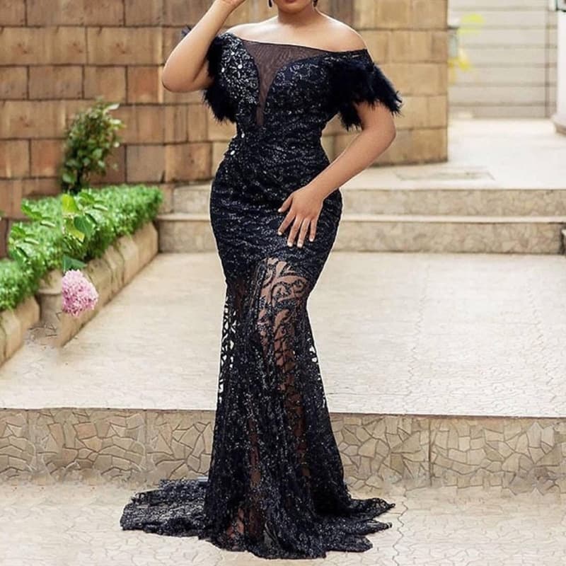 Women's Dress One Shoulder Sequin Slim Hip Mermaid Evening Dress