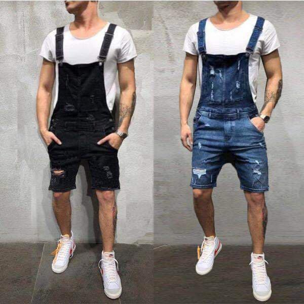 Pure New And American Style Denim Overalls With Ripped Holes Slim Fit Shorts Cross-Border Exclusive For European Men's Work