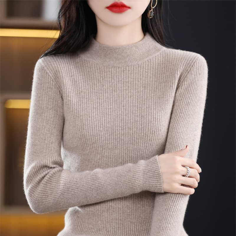 Women's Sweater Wool Sweater Slim Stretch Long Sleeve Classic Solid Color Half Turtleneck Base Shirt Match Inside