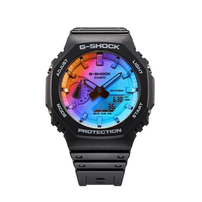 Montres de luxe pour femmes, dégradé de couleurs arc-en-ciel, transparentes, sport, multifonctions, pointeur lumineux, haut de gamme, GA-2100SRS-7A