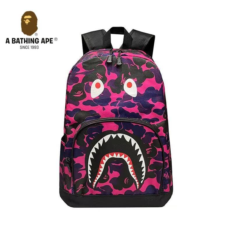 Bape-Shark Head Backpack Unisex Camouflage Ape Head Fashion Versatile Youth Backpack Student Backpack Travel Bag