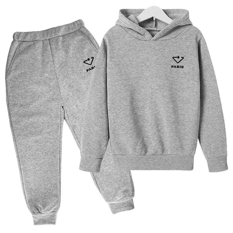 Kids' Fleece-Lined Hoodie Set With Silicone Letter Print - Soft Unisex Outfit For Boys & Girls, Cozy Autumn Loungewear