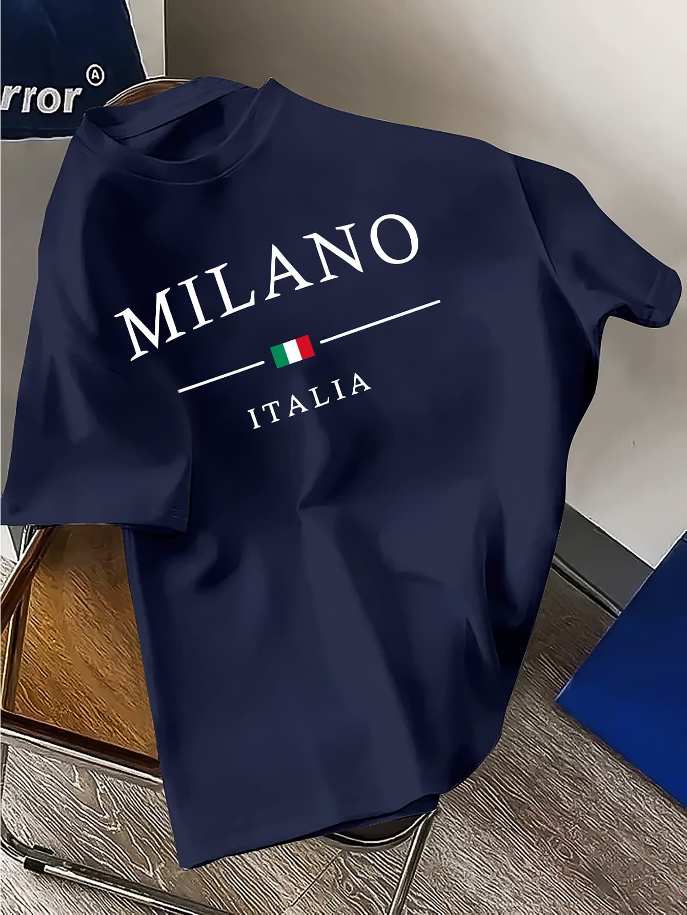 100% Pure Cotton Men's Summer Fashion Short Sleeved MILANO ITALIA Pattern Printed Casual Slim Fit Versatile T-shirt Top