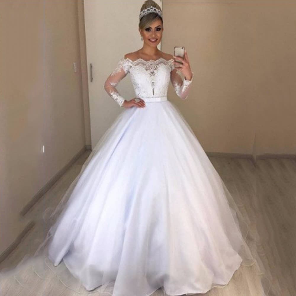 Women's Clothing New One Shoulder V Neck Slim Fashion Fluffy Trailing Wedding Dress Lace Lace Skirt