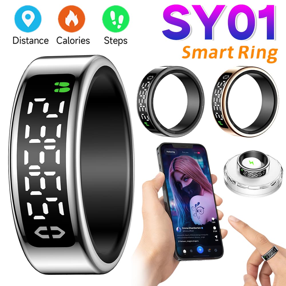 SY01 Smart Ring With Display Screen Wireless Charging 5ATM Waterproof Blood Oxygen Sleep Health Fitness Rings For Android/iOS
