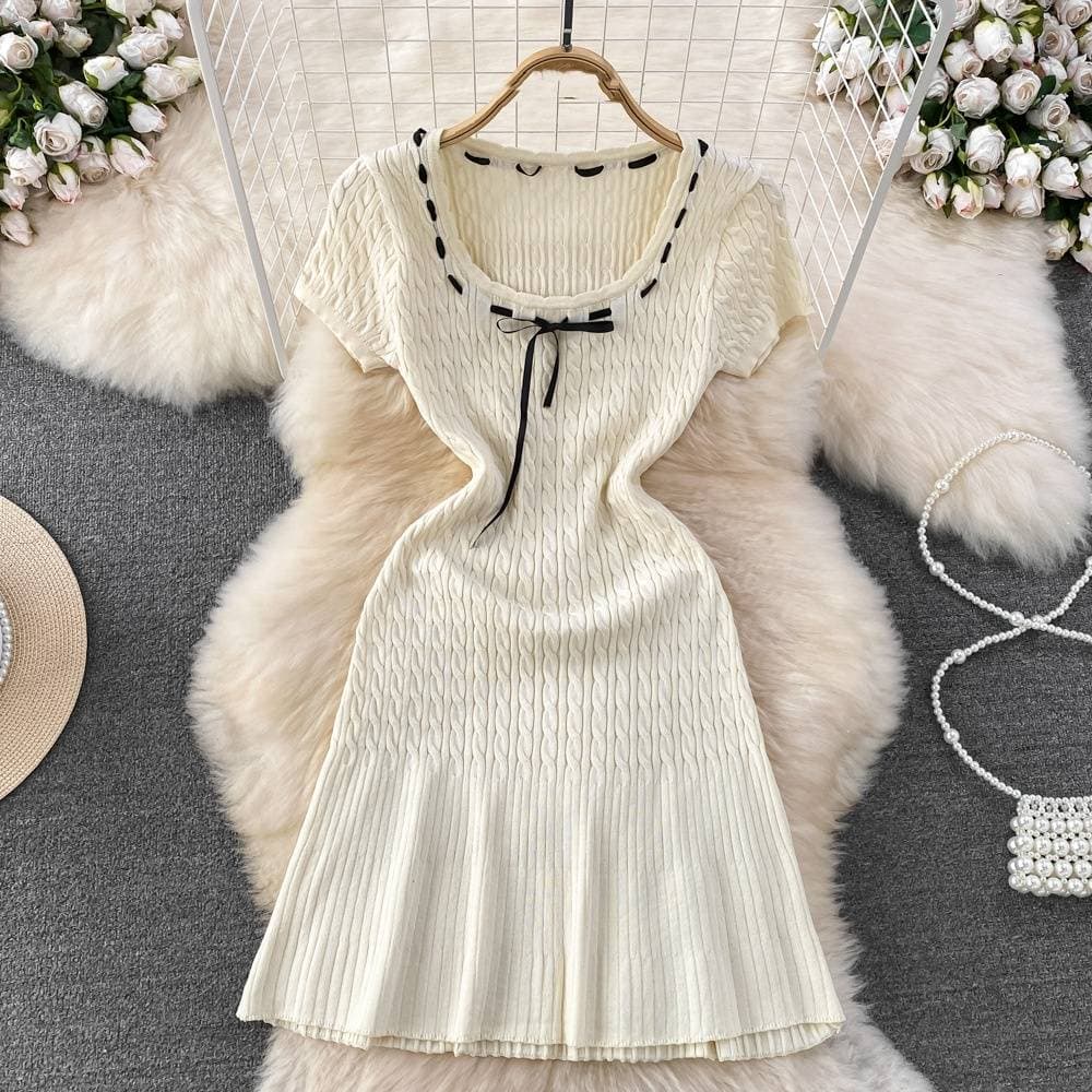 Women's Clothing Temperament Short Sleeve Round Neck Waist Slim Small Knitted Fishtail Hip Dress
