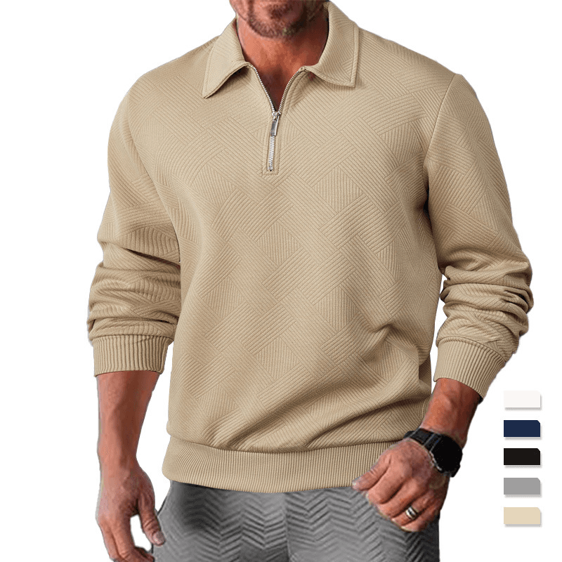 Men's Clothing heavy autumn sweater jacquard long sleeved lapel half zip men's top