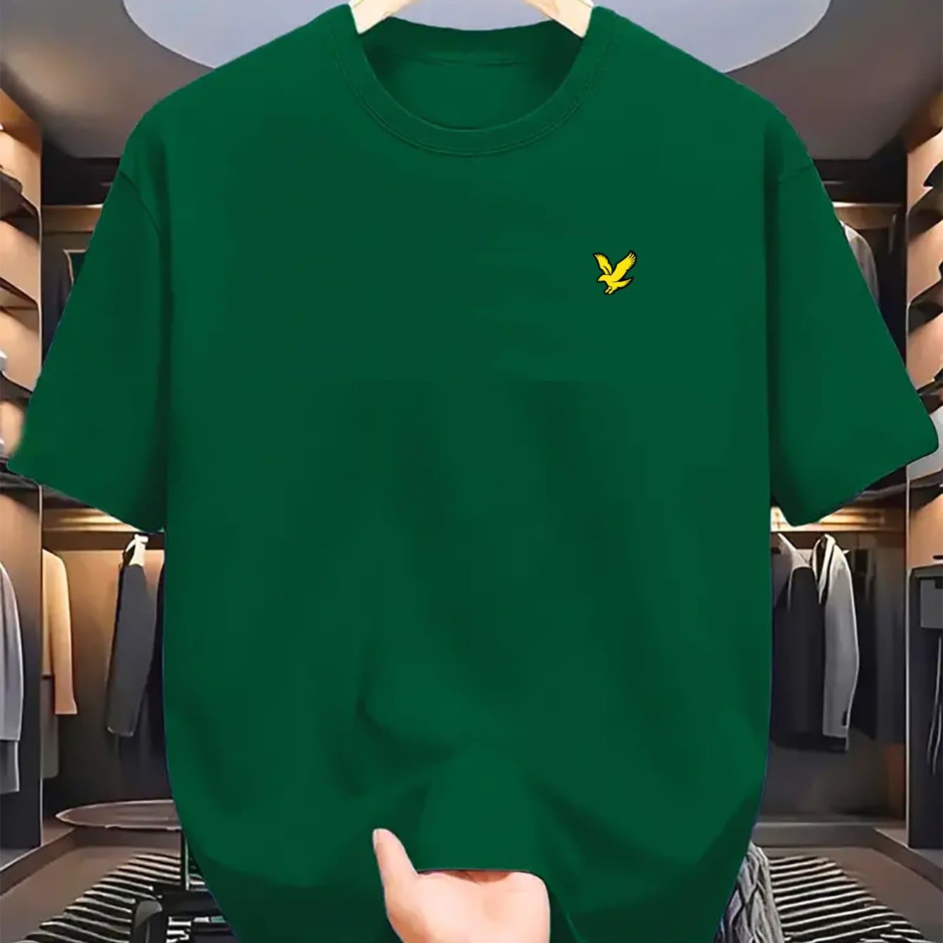 T-shirt d'été pour homme, 100 % coton pur, manches courtes, imprimé aigle, coupe ajustée et polyvalente.