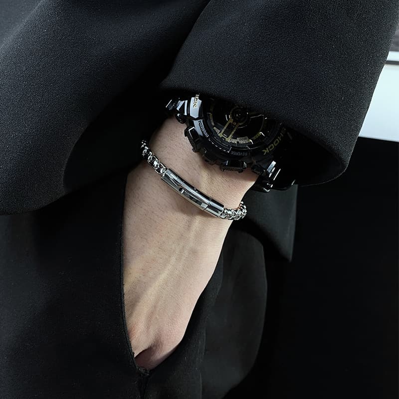 Men And Women's Jewelry Punk Style Titanium Steel Bracelet With Snap Closure Edgy Unisex Chain Hand Jewelry In Gold Black Silver