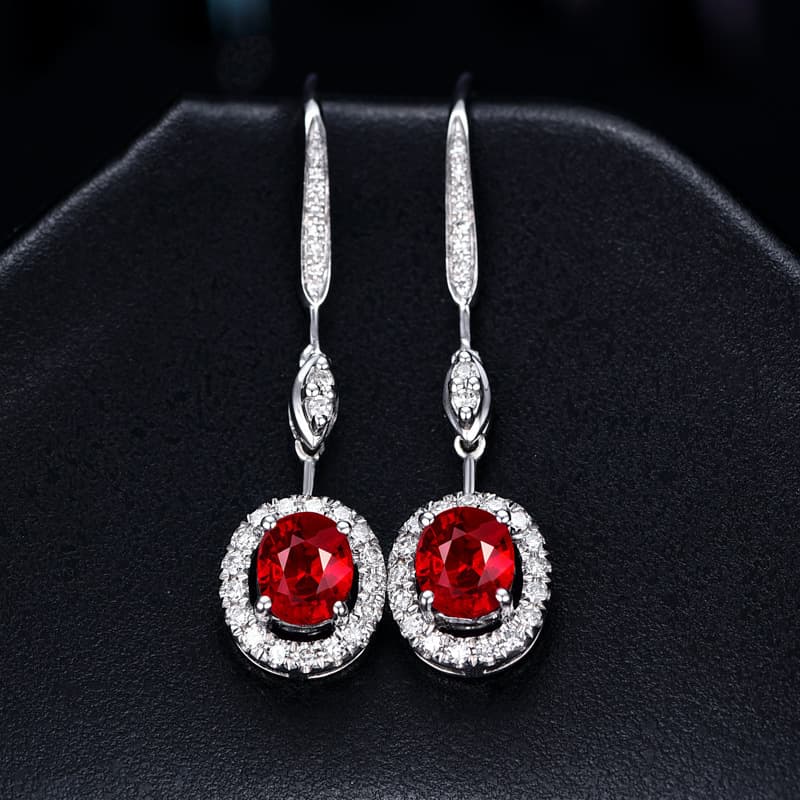 New Elegant Pigeon Blood Simulated Red Tourmaline Gemstone Long Fashion Earrings Jewelry