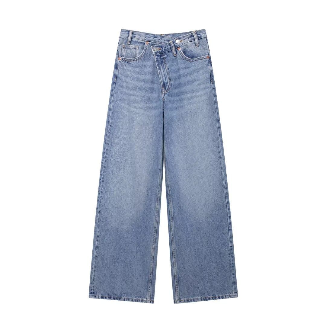 Women's Clothing High Waist Wide Leg Jeans - Double Button Front Streetwear Denim Pants In Blue/Black/Gray​​