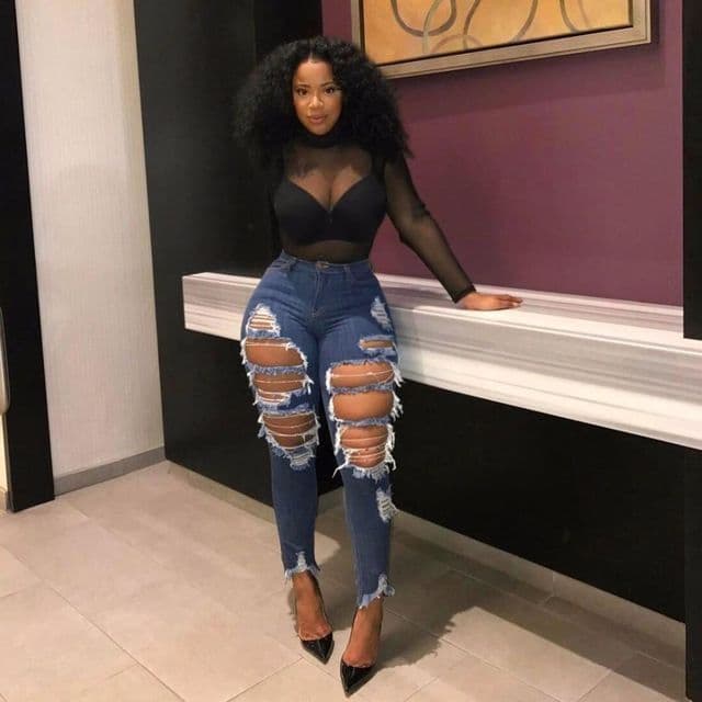 Women's personality trendy ripped women's beggar denim pants