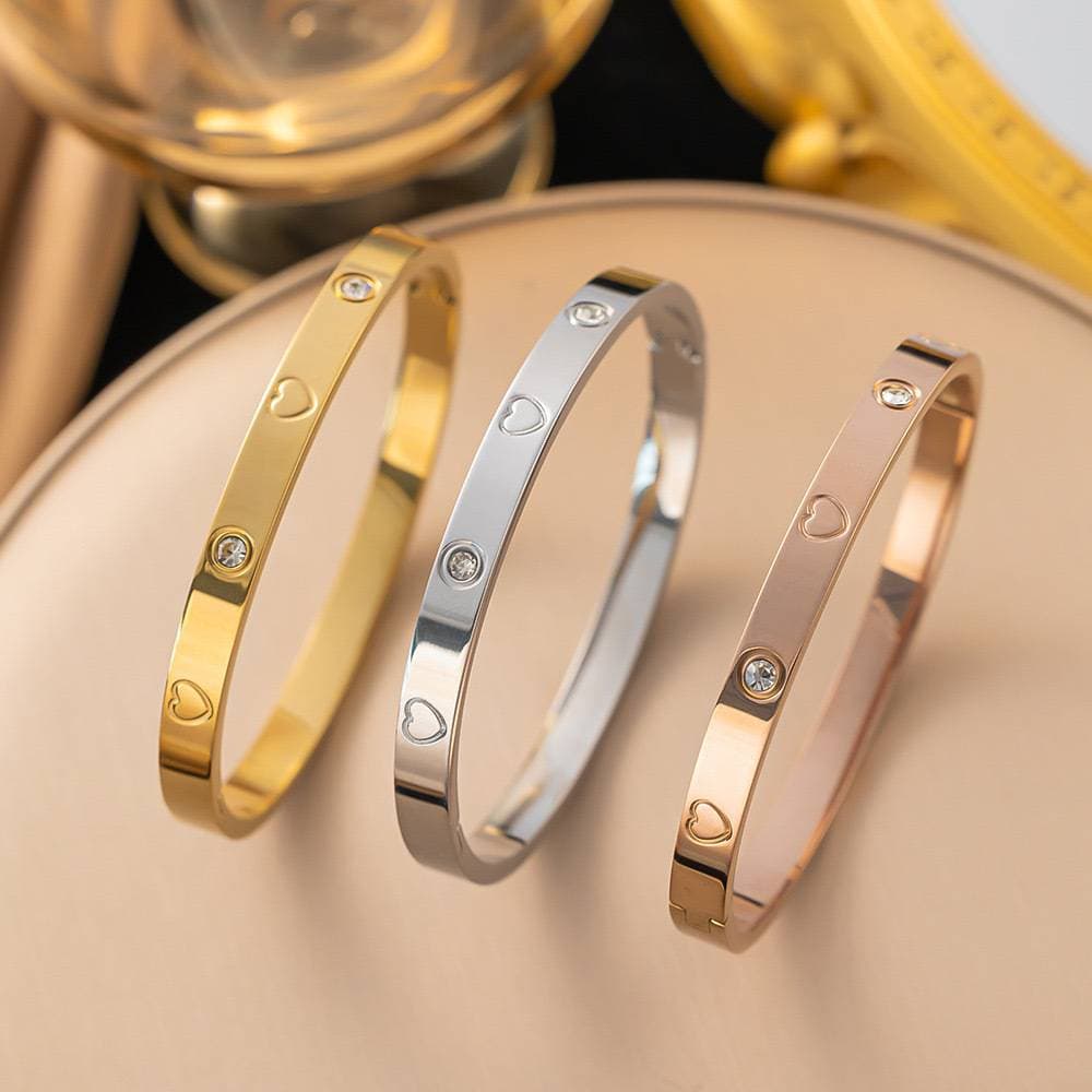 Heart Lock Bracelet – Rhinestone Titanium Bangle (Hypoallergenic & Tarnish-Proof)​