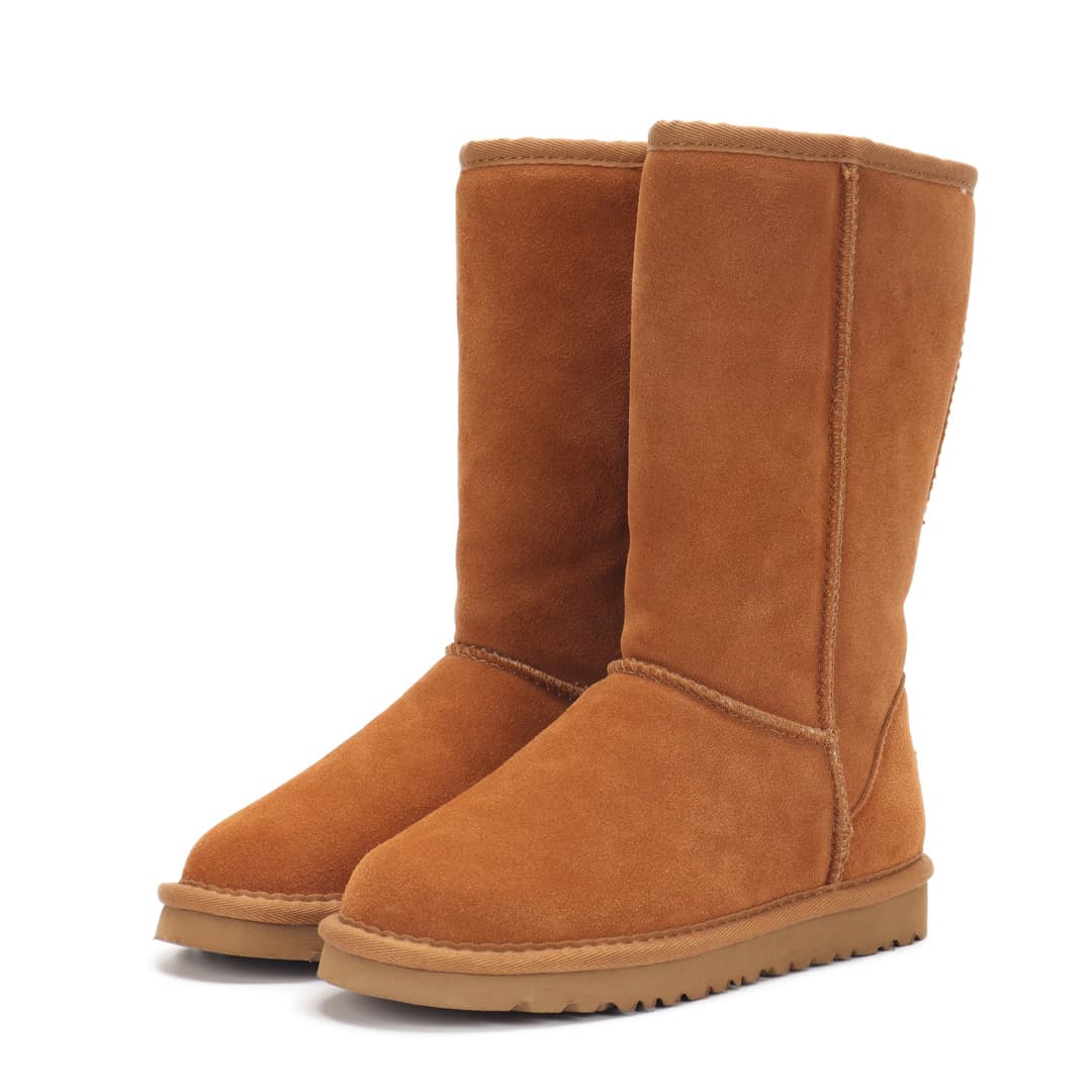 Bottes de neige montantes classiques automne/hiver en cuir véritable à tige droite pour femmes et hommes