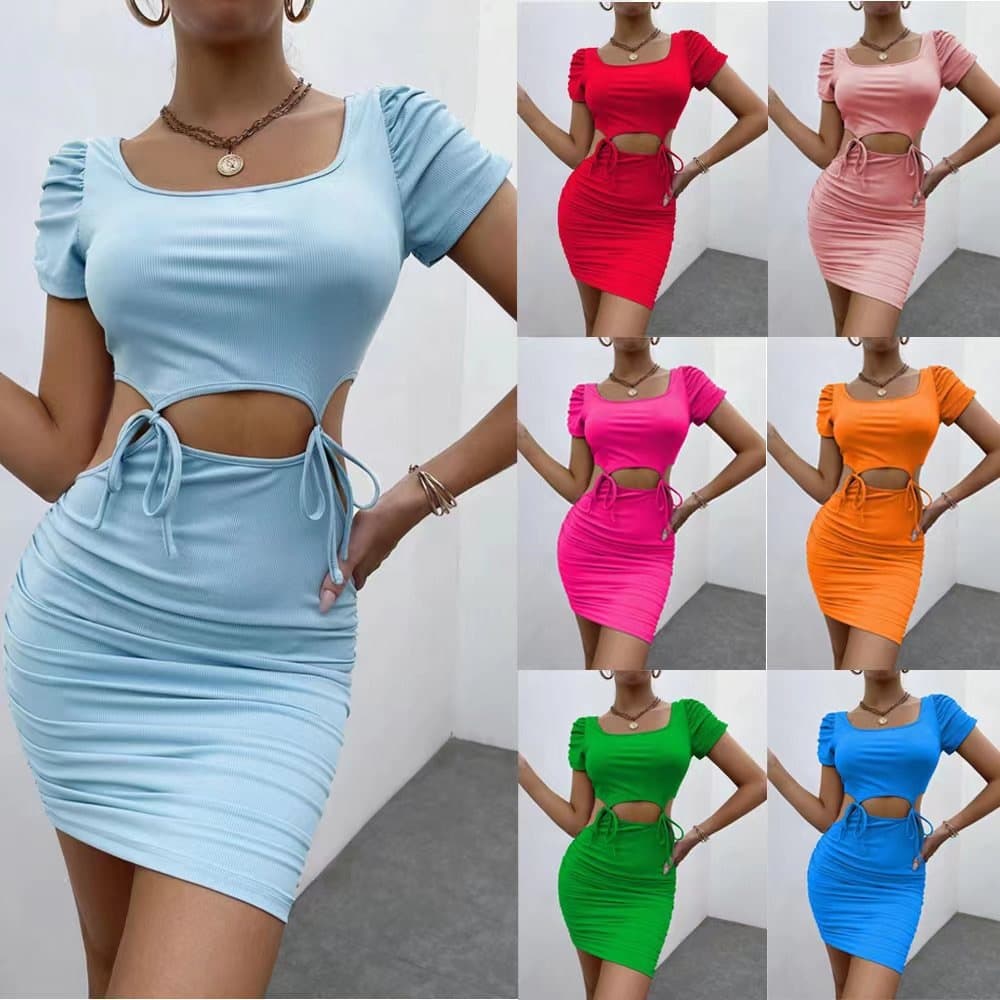 Women's Dress Short Sleeve Wrapped Hip Tight Short Skirt