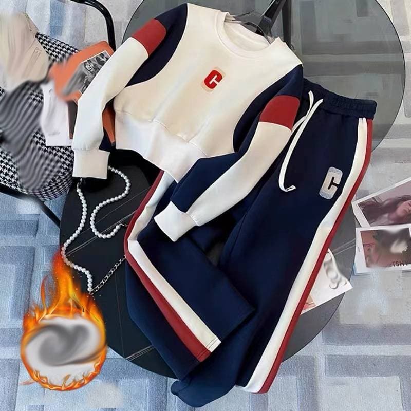 Women's Clothing Fshion Contrast Color Stitching Sports Suit New Street Style Wide Leg Two Piece Suit