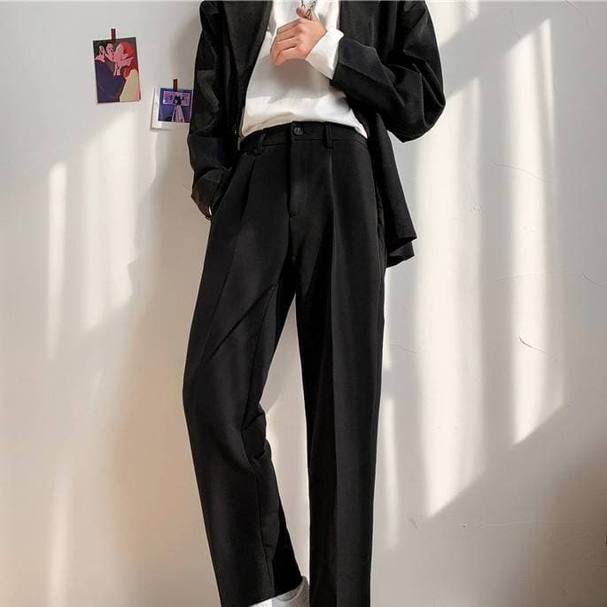 Men's Clothing Summer Ins Simple Drop Feeling Small Suit Trousers Trend Loose Student Straight Wide Leg Casual Suit Trousers