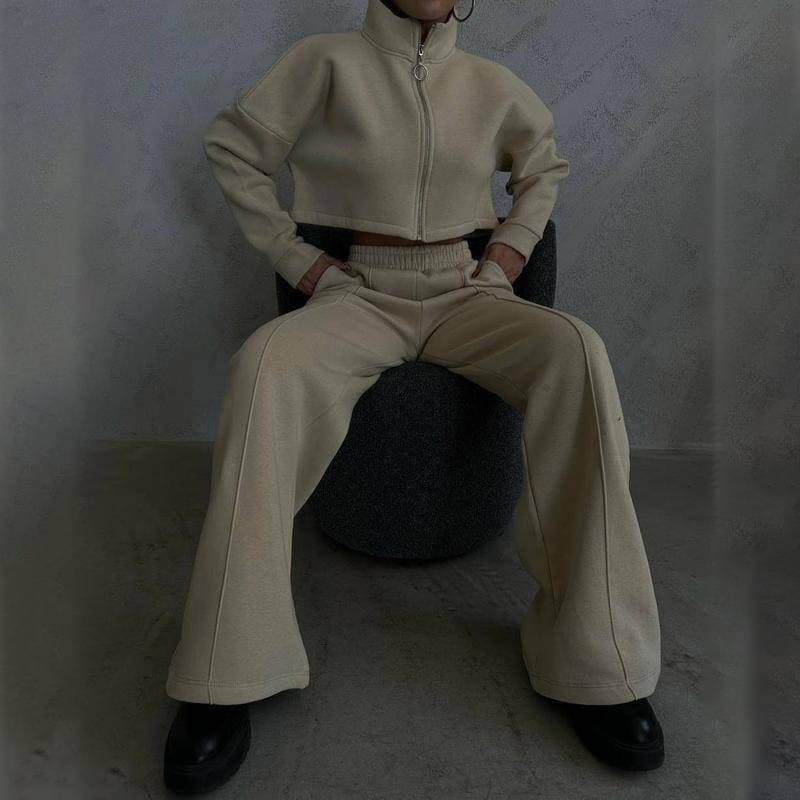 Women's Solid Color Lounge Set – Round Neck Sweatshirt & Pants (Wrinkle-Free & Travel Ready)​