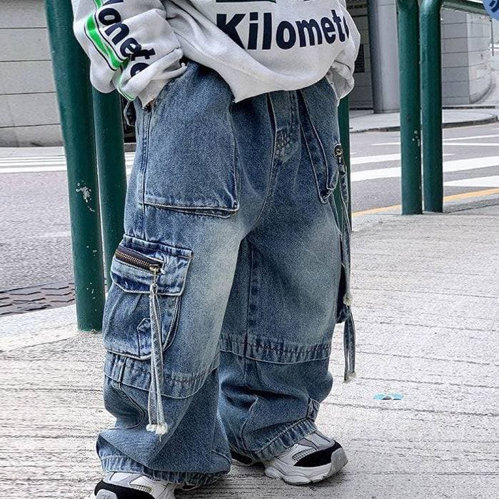 Autumn New Children's Trendy Style Jeans Multi Pocket Zipper Jeans For Boys And Girls Niche Children's Clothing
