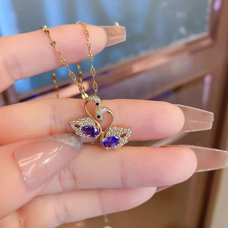 Amethyst Swan Necklace For Women, Titanium Steel, Non-Fading, Internet Celebrity Style, Elegant And Simple, Light