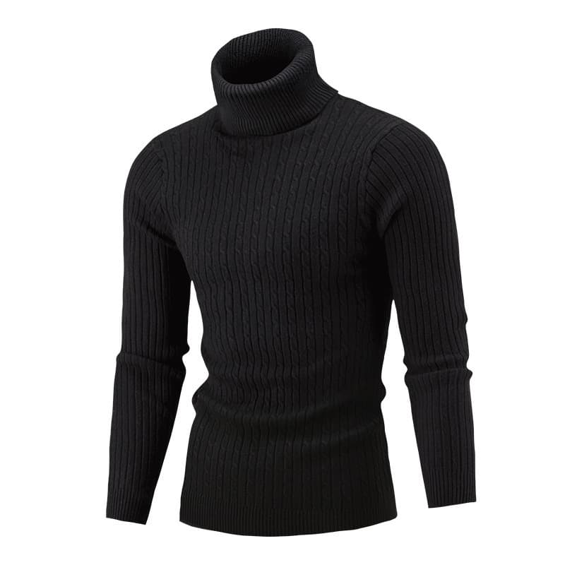 Pull en tricot pour homme, col montant, torsadé, couleur unie, décontracté, chaud, col roulé, hiver