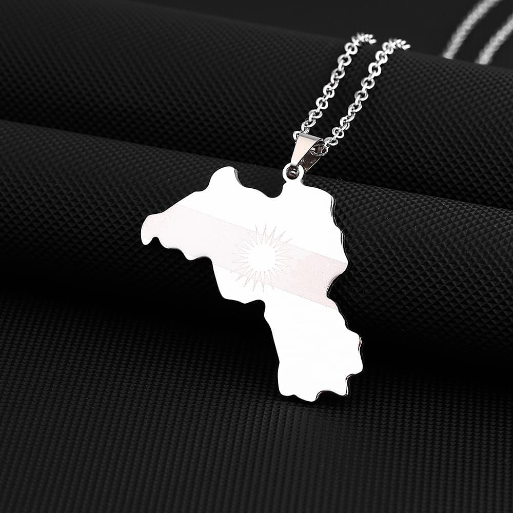 Collier avec pendentif carte du Kurdistan en forme de goutte d'huile, style rétro, en acier inoxydable, pour hommes et femmes