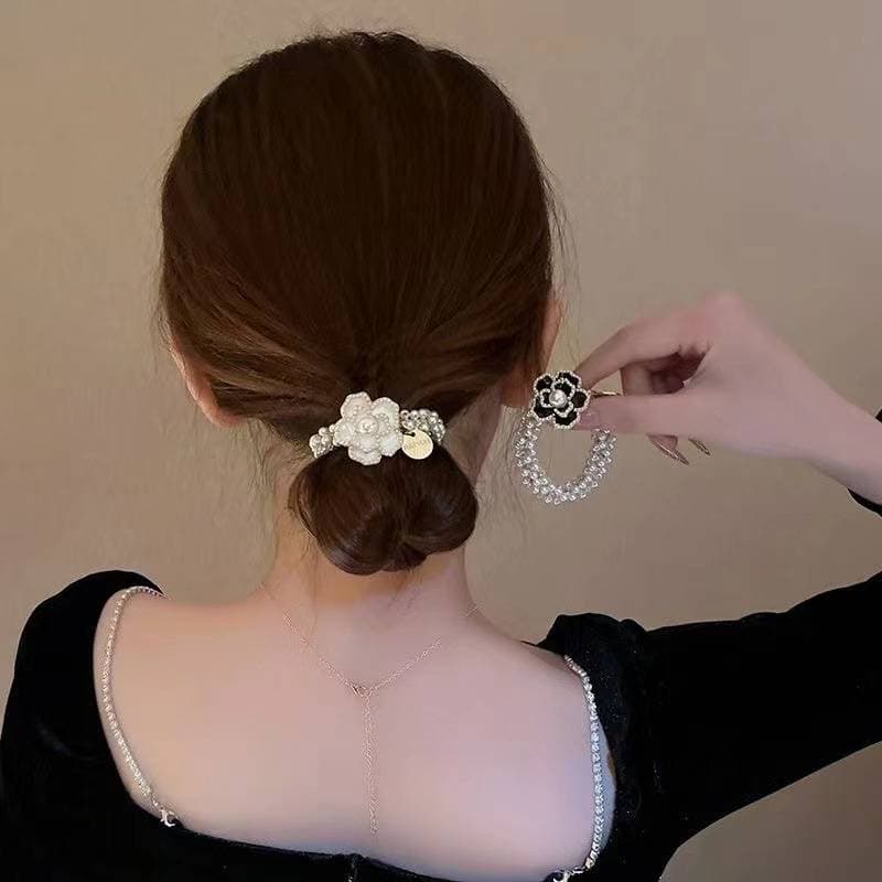 Chouchous en perles et camélia, élastiques, cordes, accessoires pour cheveux floraux, pour femmes et filles