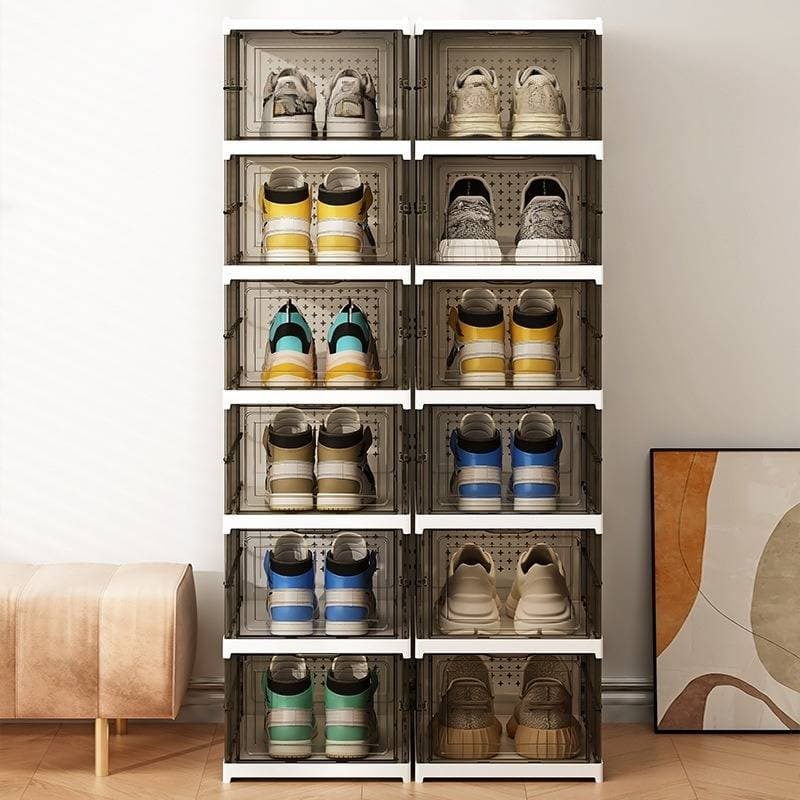 Transparent Foldable Shoe Cabinet Integrated Free Installation Shoe Cabinet Storage Box Plastic Gray Multi Layer Household Dustproof Shoe Box