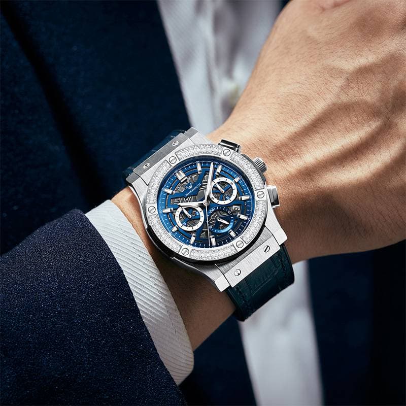 ROERDUM War God-GTR-1008 Large Three-Eye Automatic Mechanical Watch Blue Dial Hollow Fashion Light Luxury Men's Watch