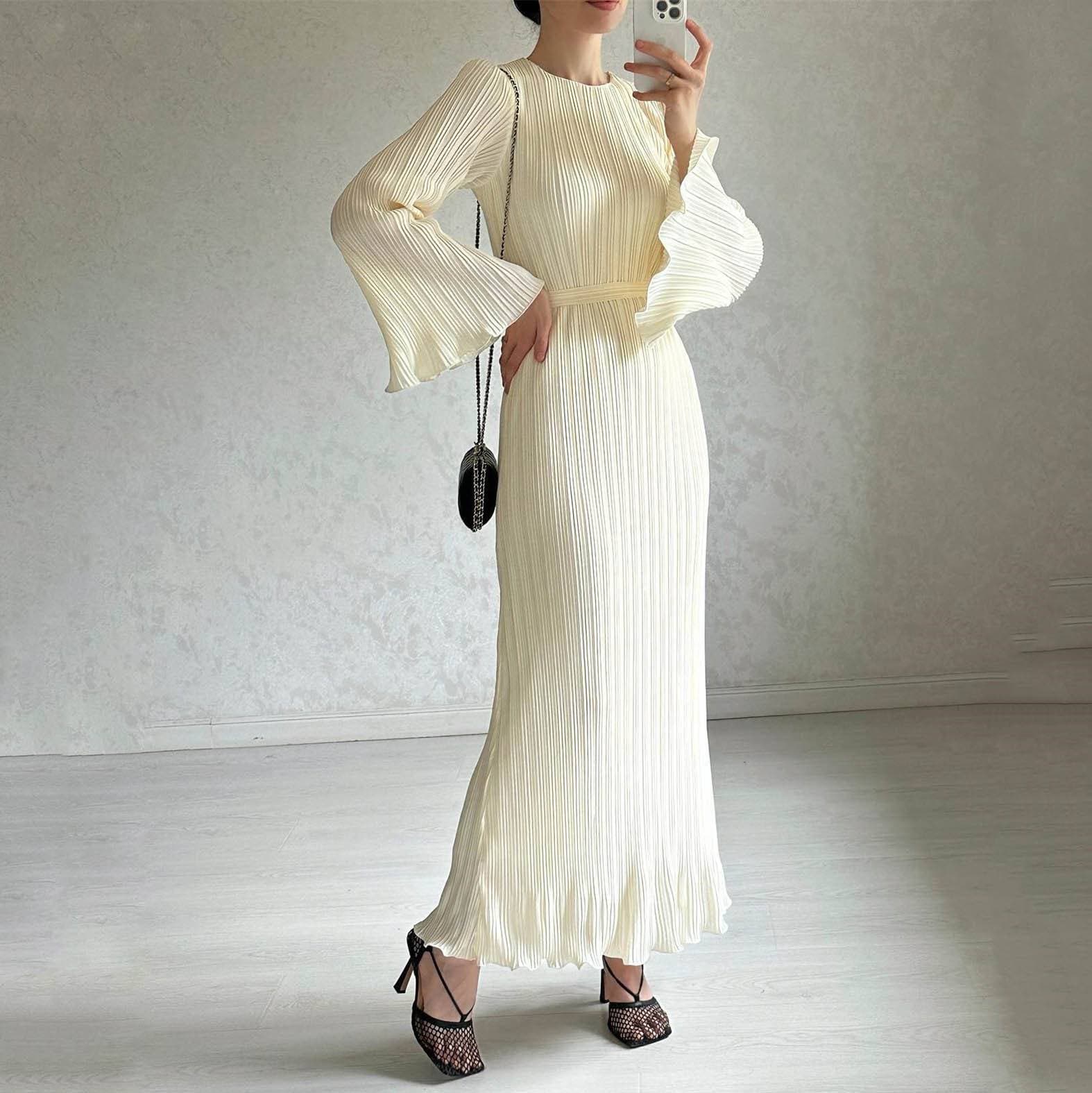 Women's Clothing Muslim Round Neck Lantern Sleeve Robe Elegant And Comfortable Dress