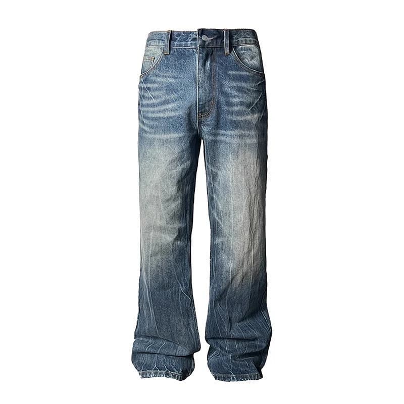 ​​Men's Clothing ​​Men's Whisker Denim Jeans - Lightning Wash Straight Leg Pants (Vintage Revival Style)​​