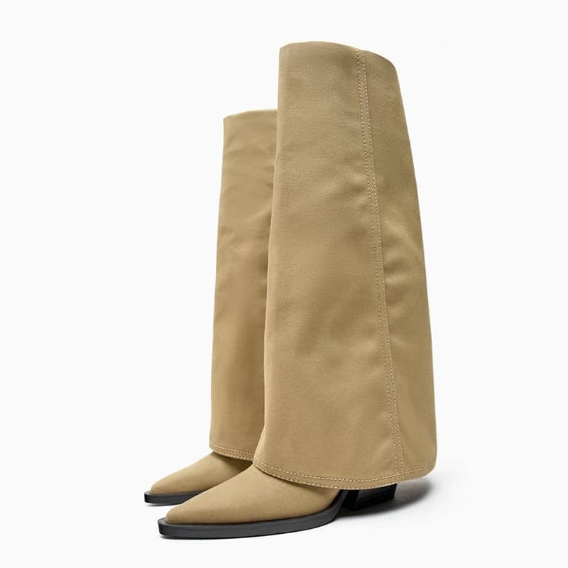 Women's Shoes Big brand four seasons new pointed thick heel trouser boots women's retro knee high boots high heel western cowboy boots knight