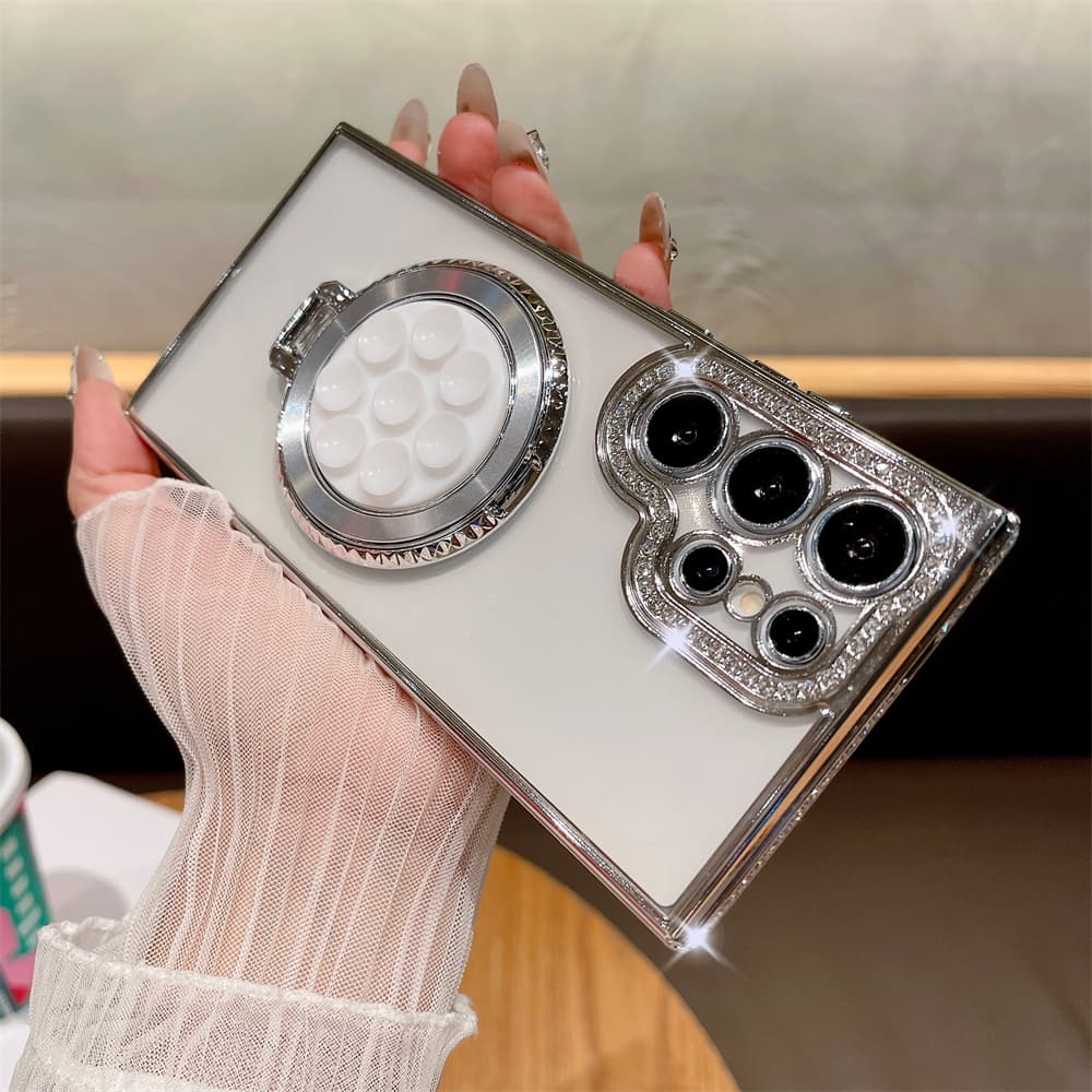 Plating Magnetic Stand Clear Case For Samsung Galaxy S24 S25 Ultra S23 S22 Plus S24 FE A15 A25 A16 A06 Suction Pad Holder Cover