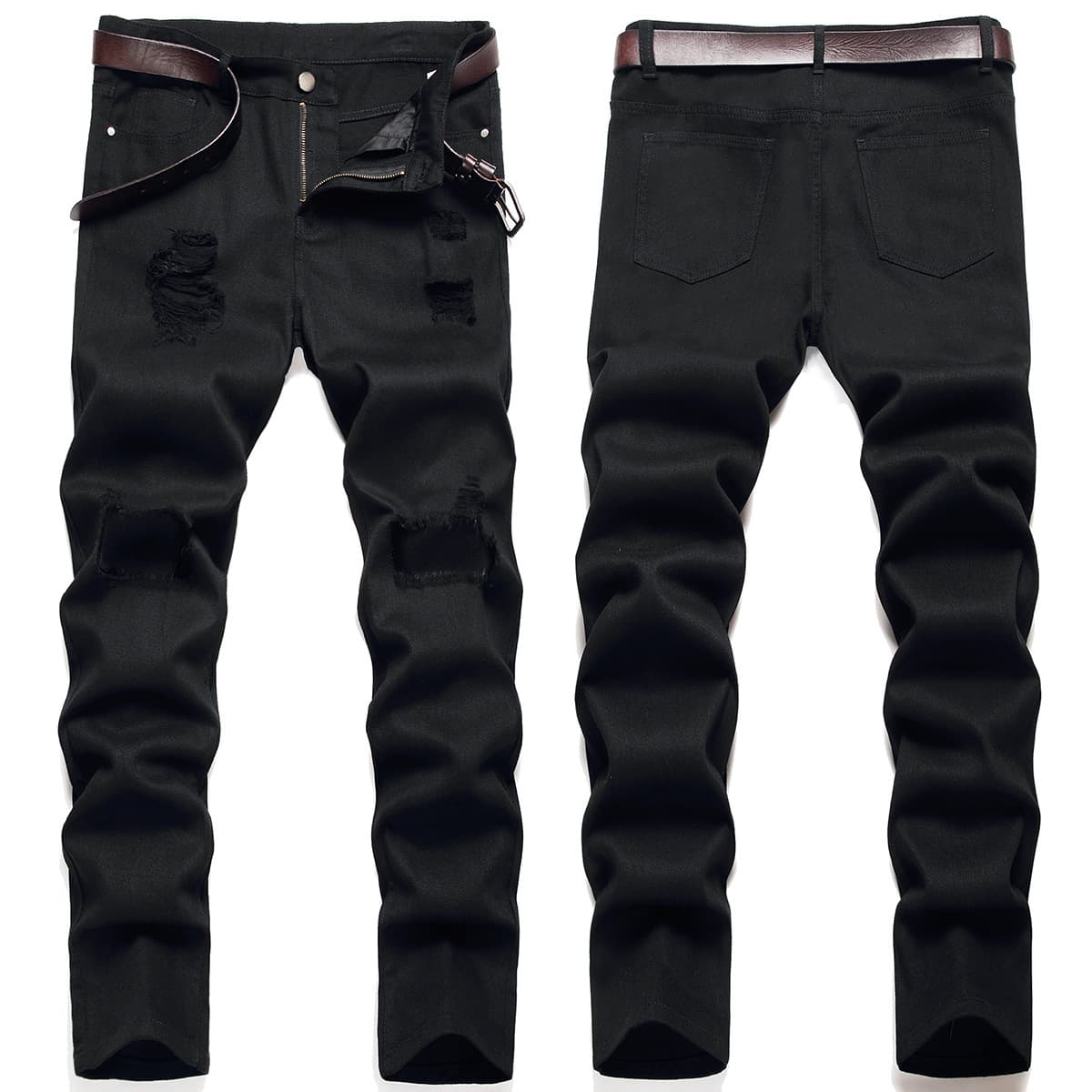 Men's Black Jeans Ripped Pants Export Pure Black Men's Jeans