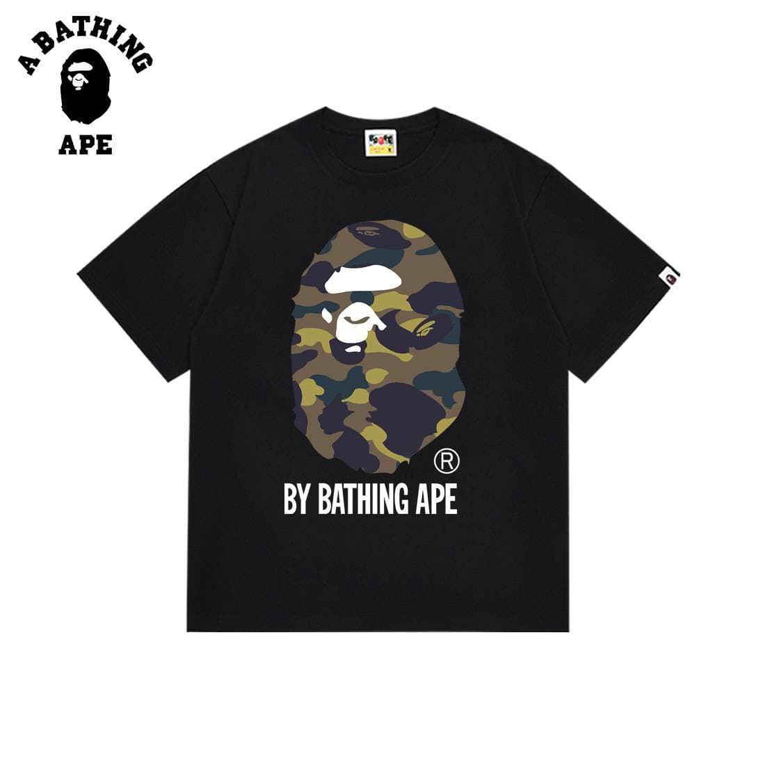 A BATHING APE BAPE-Multi Colored Monkey Head Pattern Printed Short Sleeved T-shirt Made Of Pure Cotton Fabric