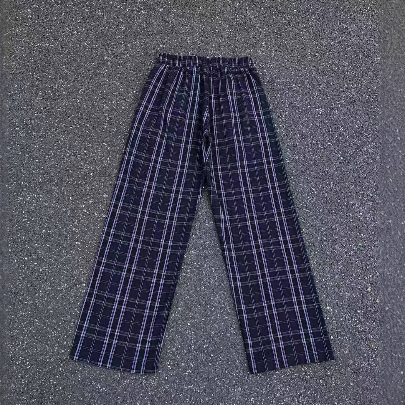 Washed Straight-Leg Checkered Pants With Drawstring Waist – Minimalist & Versatile Casual Trousers For Men & Women​