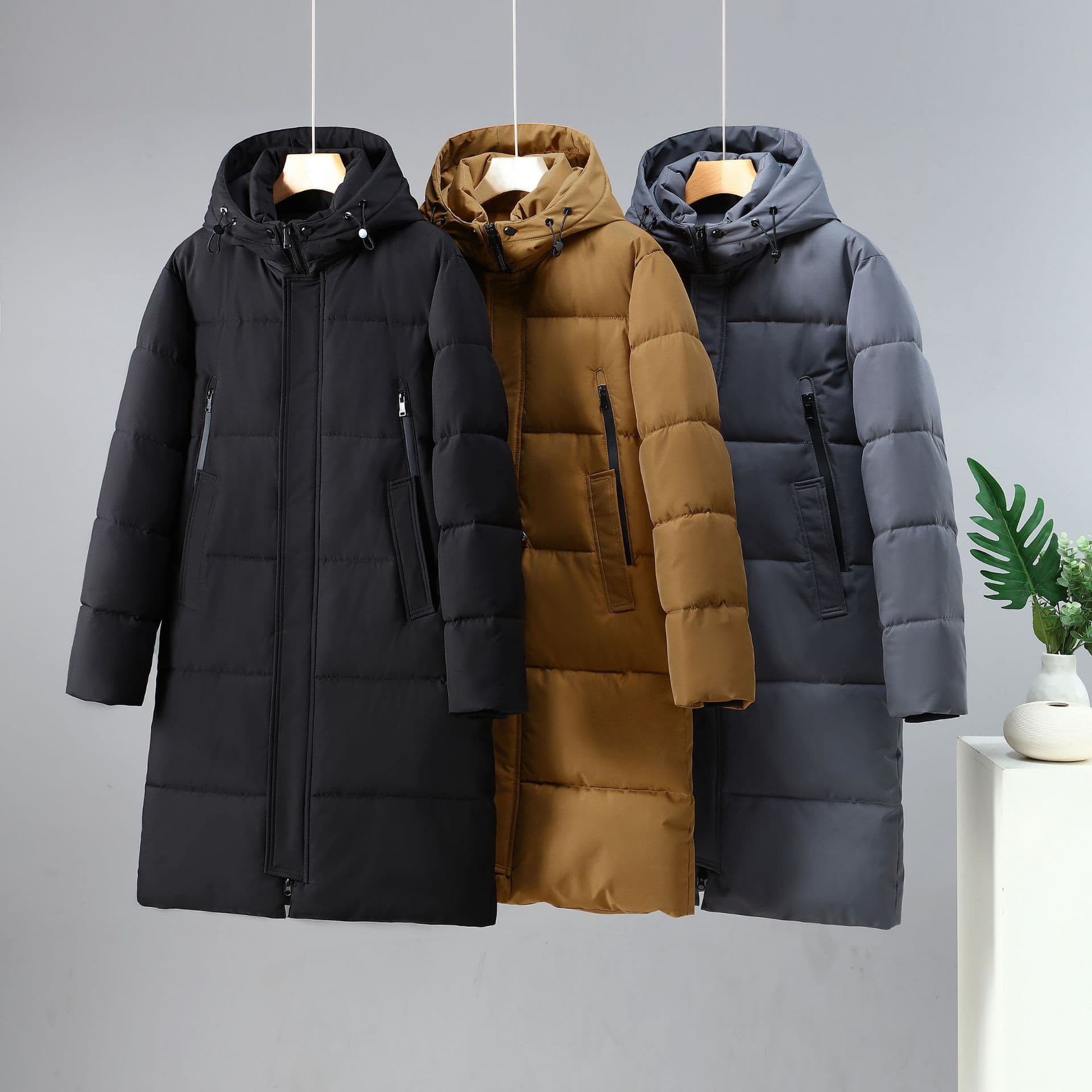 Extra-Long Winter Parka For Men – Windproof Quilted Jacket With Detachable Hood (L-XXXXL, Black/Grey/Camel, Knee-Length Warmth)​