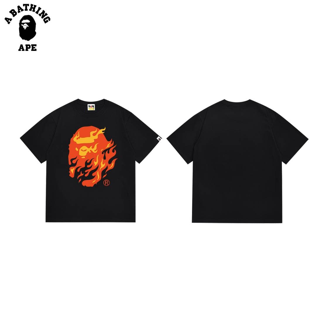 A BATHING APE BAPE-SS24 Flame Ape Head Printed Round Neck Cotton Short Sleeve